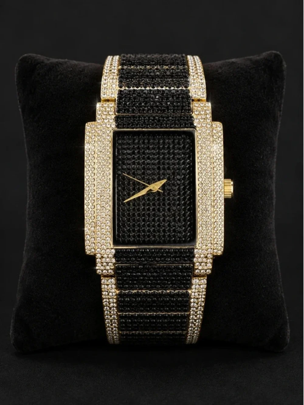 #596  42mm Luxury Iced Out Bling Chandelier Watch – Black & Gold Tone